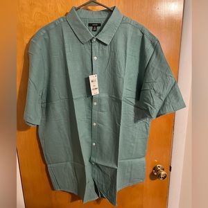 Alfani Men’s NWT short sleeve button down woven turquoise oil blue XXL